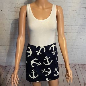 J.Crew dark blue & white anchor stretchy skirt size 0 business casual